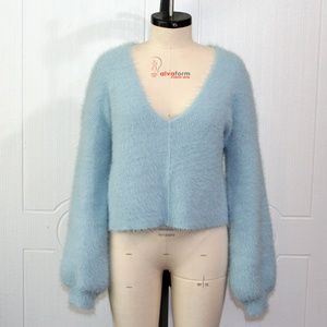 Ultra Soft Fuzzy Blue Cropped Sweater